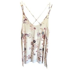 🌸🌸AMERICAN EAGLE Cream Floral Print Spaghetti Strap Top with Criss Cross Back